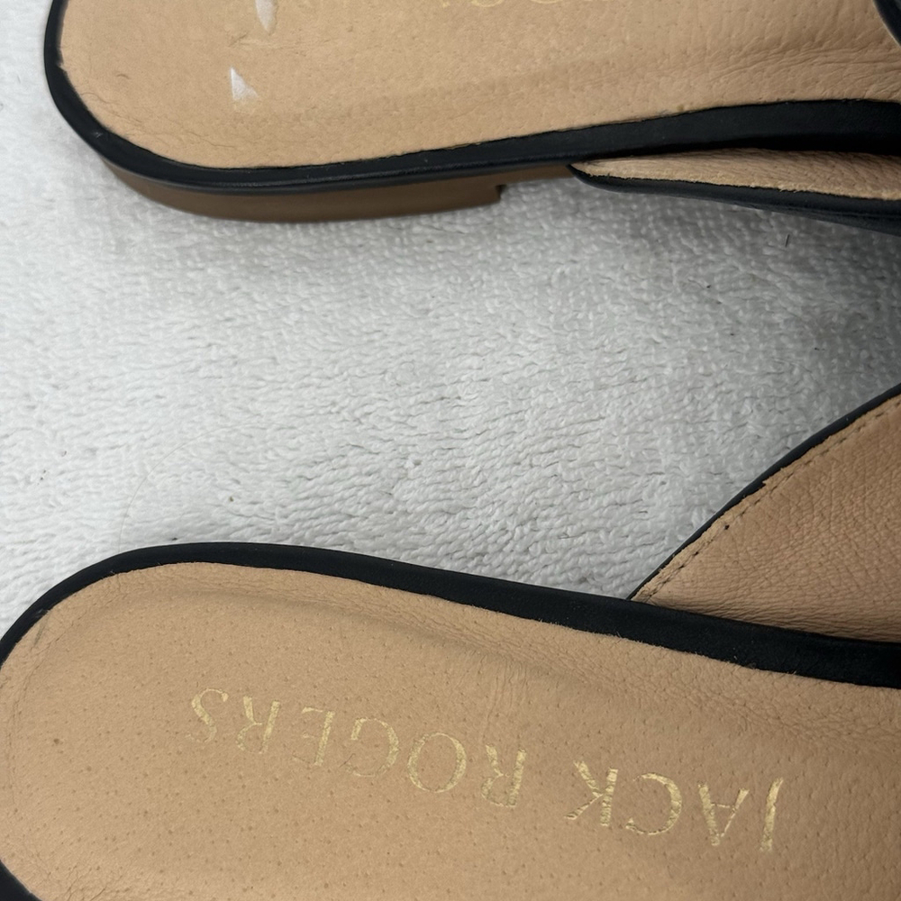 Jack Rogers Black Leather Slip-On Mules with Cream Stitching - Picture 3 of 7